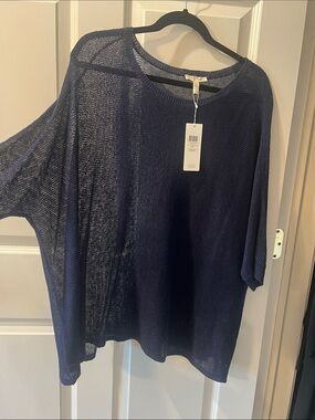 Eileen Fisher midnight organic linen bateau nk box top